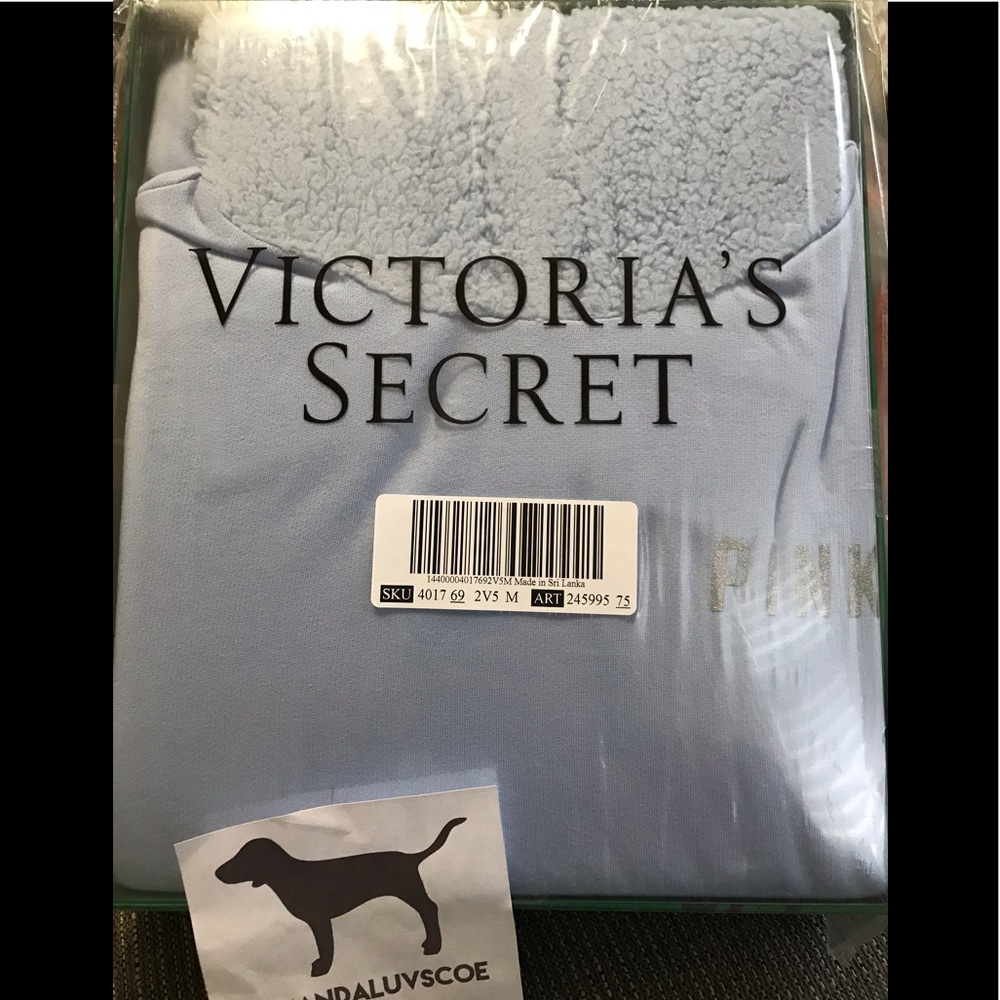 💕 VS PINK PERFECT BLUE SHERPA HOOD PULLOVER SET - Picture 6 of 7
